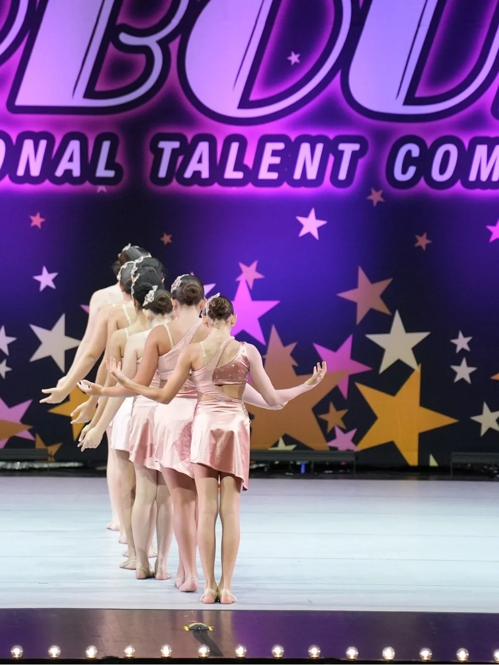 CXL Light Pink Satin Dance Costume with Sequins and Stones and Asymetrical Skirt